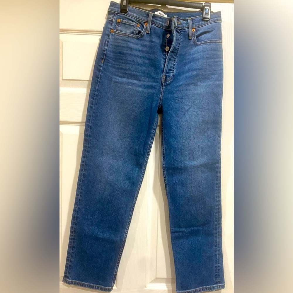 Re/Done Blue 70s Stove Pipe Jeans High Rise Straight Leg